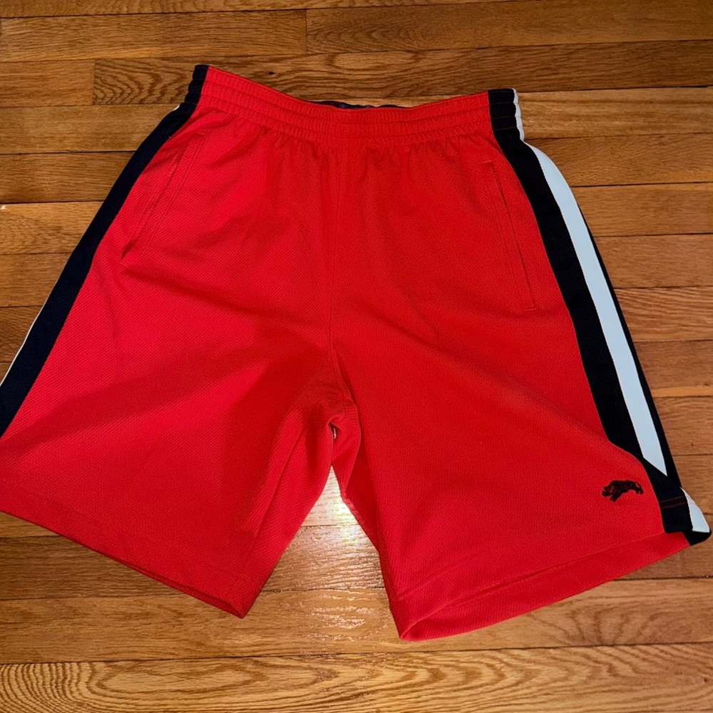 2 Pairs Red Shorts with Black and White Accents & Camo Gym Shorts both mediums - Picture 4 of 10